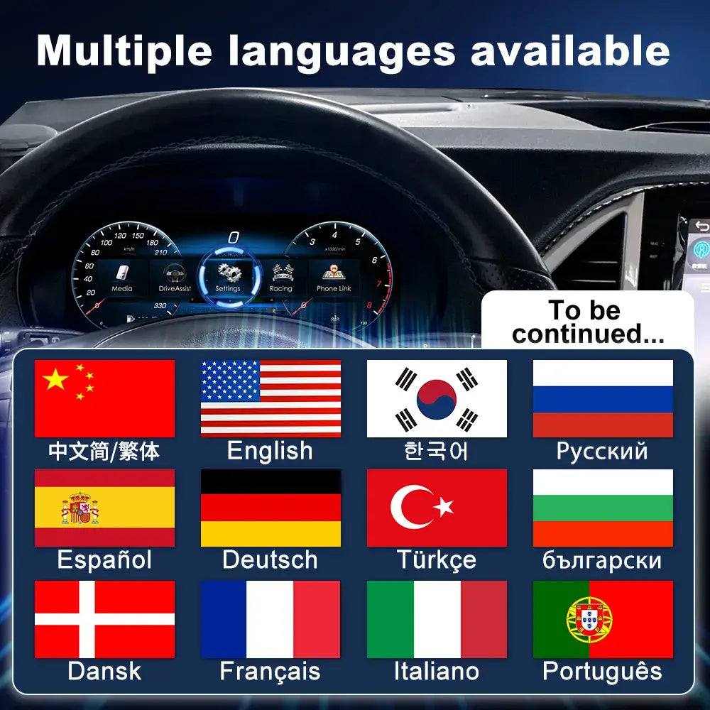 Joyeauto 12.3-inch Linux LCD digital instrument cluster for Mercedes-Benz Vito 2024 with multi-language support and wireless CarPlay functionality