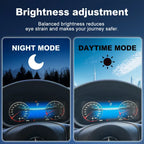 Joyeauto 10-inch Linux LCD digital instrument cluster for Skoda Fabia 2008-2014 featuring automatic brightness adjustment with day and night display modes.