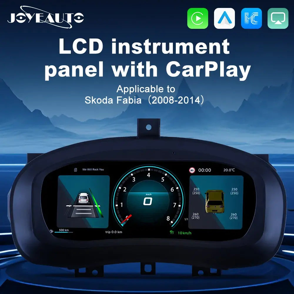 Joyeauto 10-inch Linux LCD digital instrument cluster for Skoda Fabia 2008-2014 with wireless CarPlay and Android Auto support