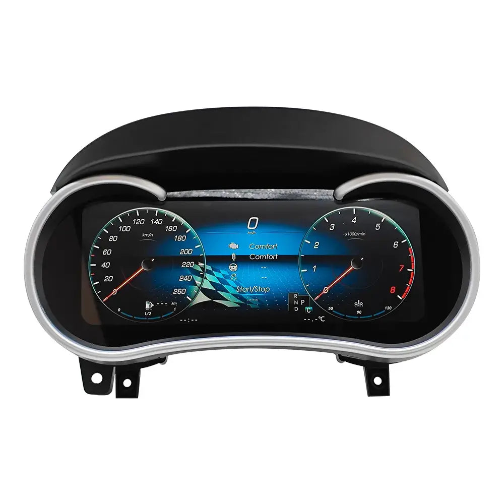 Joyeauto 10-inch Linux LCD digital instrument cluster for Skoda Fabia 2008-2014 featuring wireless CarPlay and Android Auto support.