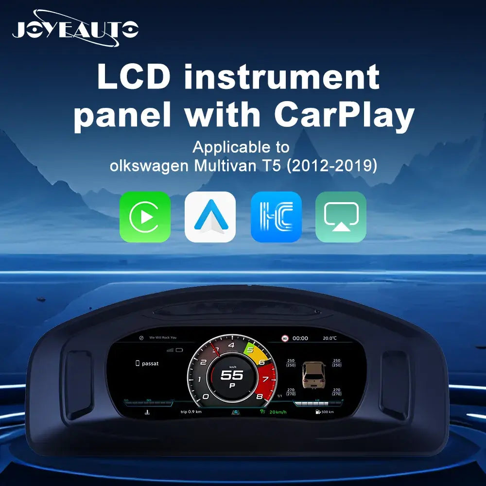Joyeauto 10-inch Linux LCD digital instrument cluster for Volkswagen Multivan T5 2012-2019 with wireless CarPlay and Android Auto