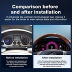 Joyeauto 12.3-inch Linux LCD digital instrument cluster for Volkswagen Phaeton showing before and after virtual cockpit retrofit comparison