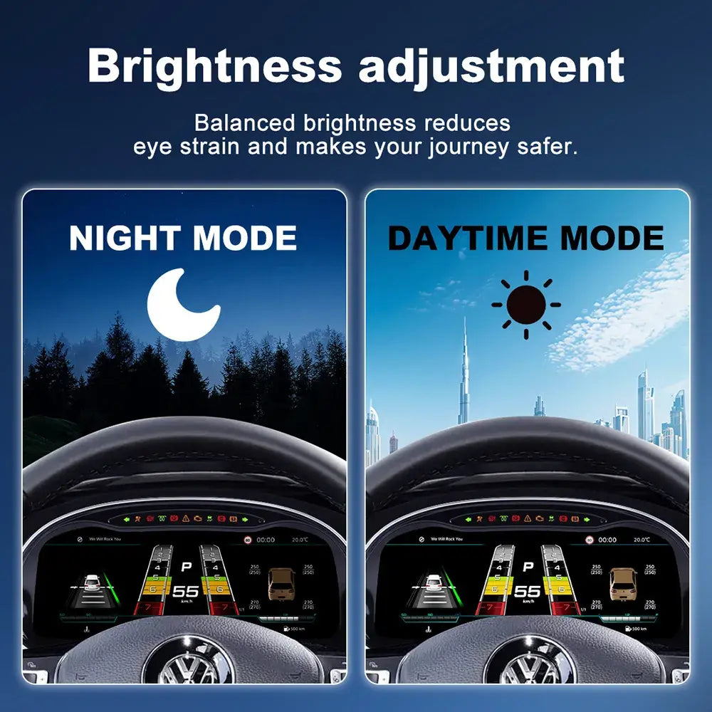 Brightness adjustment feature for Joyeauto 12.3-inch Linux LCD digital instrument cluster for Volkswagen Golf 7 MK7 MK7.5