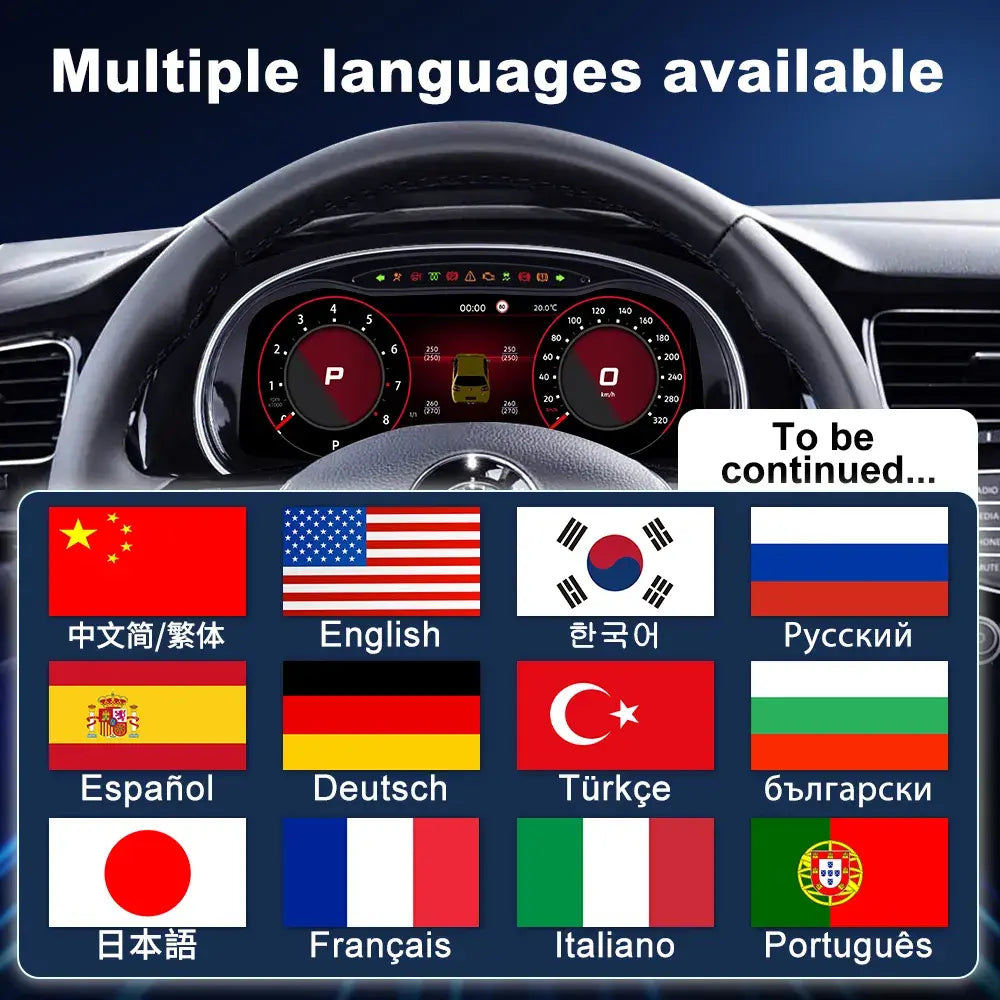 Joyeauto 12.3-inch Linux LCD digital instrument cluster with multi-language support for Volkswagen Golf 7 MK7 MK7.5