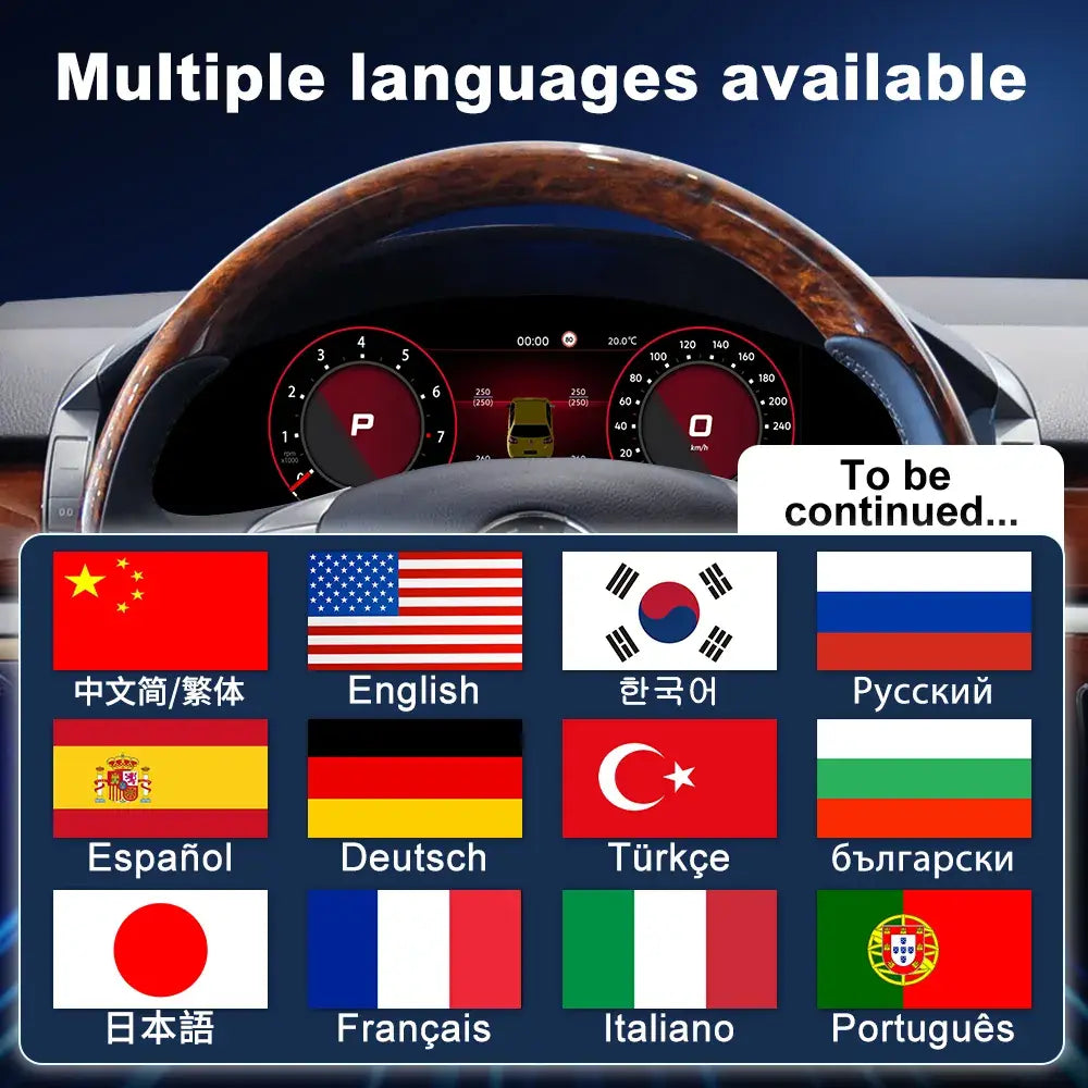 Joyeauto 12.3-inch Linux LCD digital instrument cluster for Volkswagen Phaeton with multi-language support and wireless CarPlay functionality
