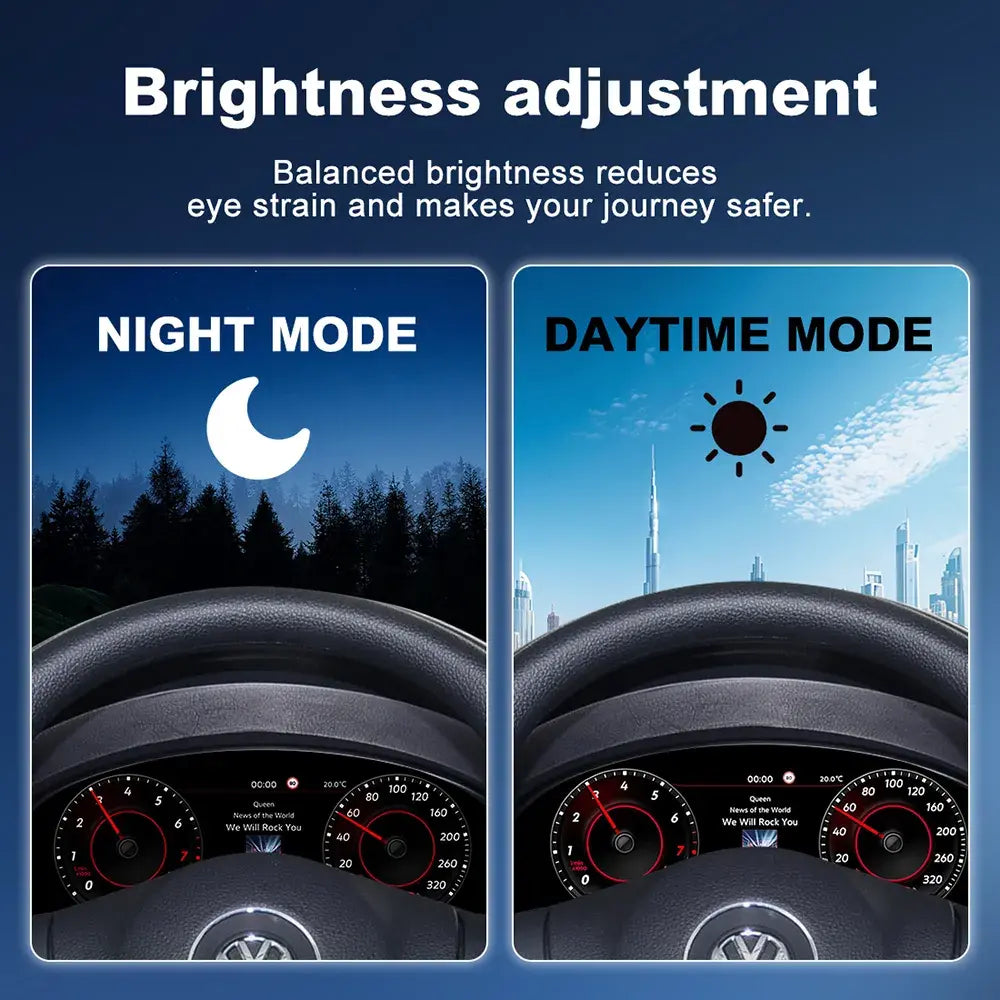 Brightness adjustment and day/night mode display for Joyeauto 10-inch Linux LCD digital instrument cluster for Volkswagen Tiguan 2010-2017