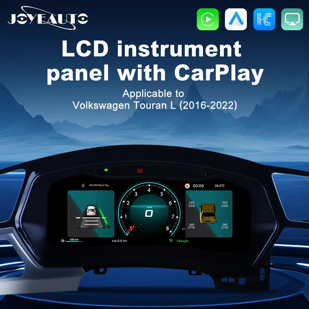Joyeauto 12.3-inch Linux LCD digital instrument cluster for Volkswagen Touran L 2016-2022 with wireless CarPlay and Android Auto